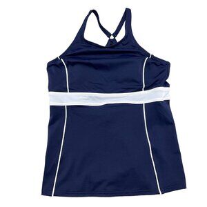 Lands End Tankini Top Women 4 Blue‎ White Halter Keyhole Back Sport Colorblock